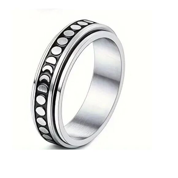 Stainless Steel Spinner Fidget Ring ADHD Anxiety Jewelry Celestial Moon sz 7 - Picture 1 of 4